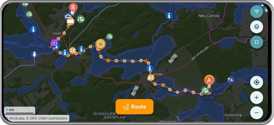 canua version 3 with dark mode map on an android device