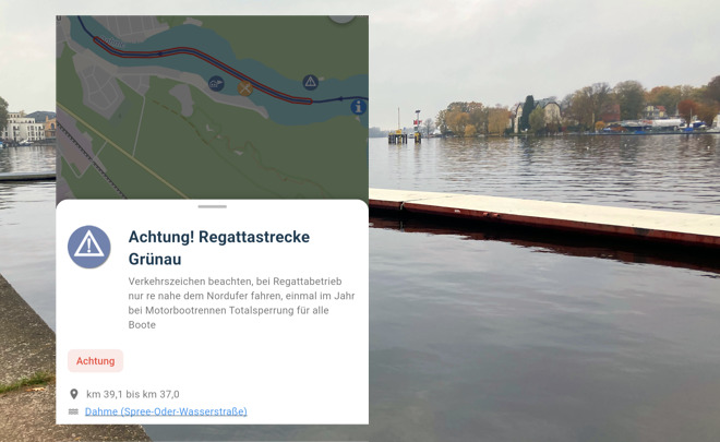 Befahrungsregeln als farbige Linien auf der Karte